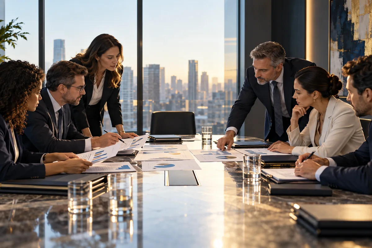 Executivos analisam a negociação de uma fusão entre empresas