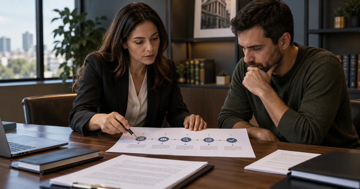 Advogada explica ao cliente as etapas do processo e da pena