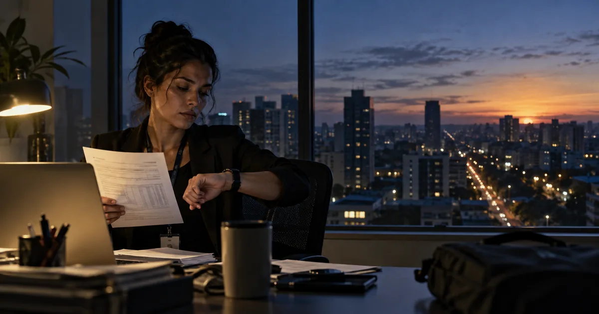 Trabalhadora confere jornada e folha ao fim de turno noturno