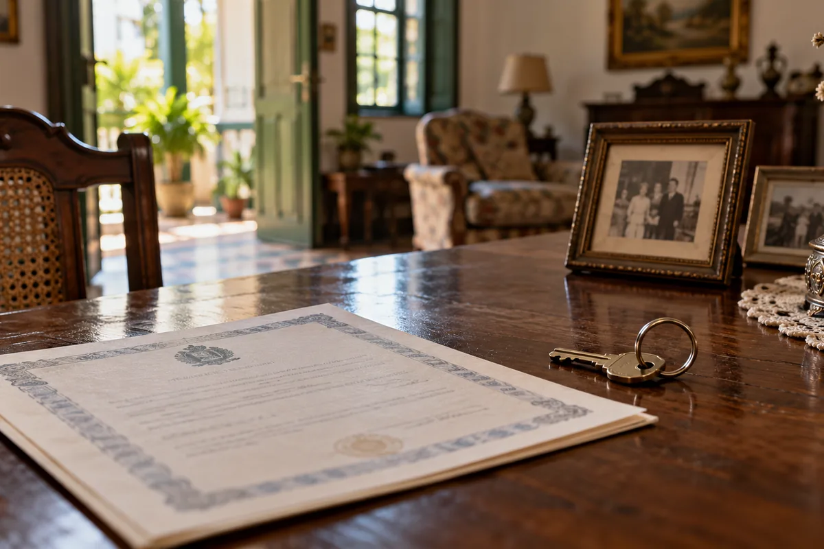 Imóvel com documentos de propriedade e fotografias de família