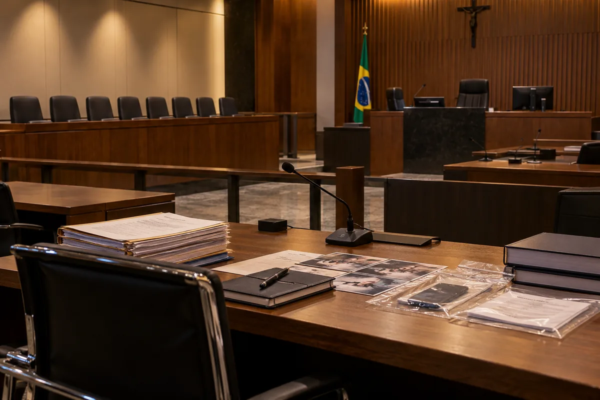 Tribunal do Júri preparado para análise de provas em processo de feminicídio