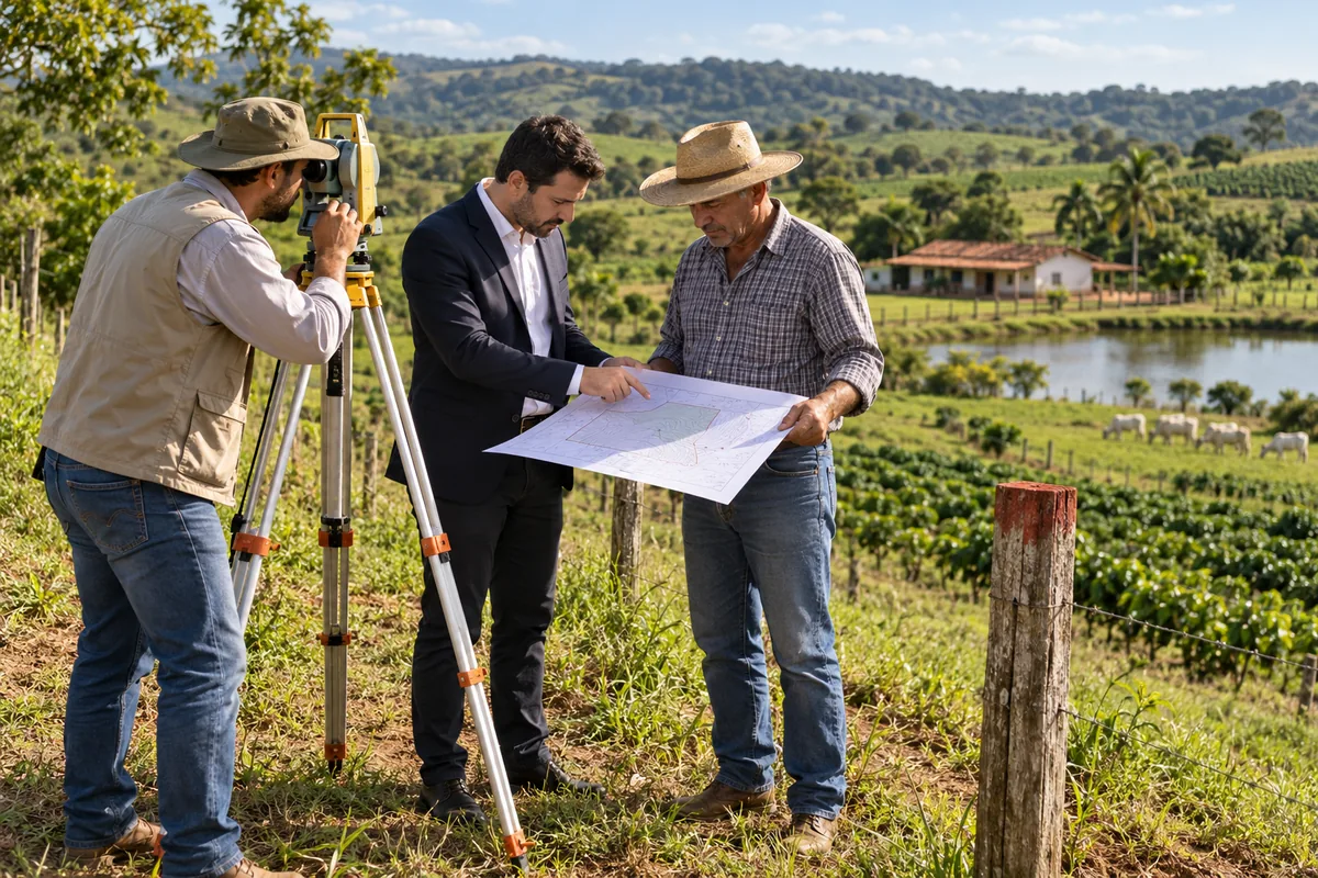 Topógrafo, advogado e possuidor conferem limites de propriedade rural