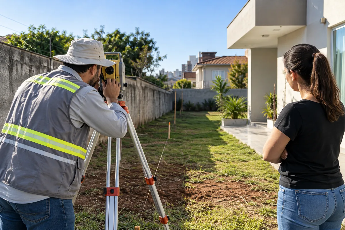 Topógrafo realiza levantamento do imóvel para planta e memorial da usucapião