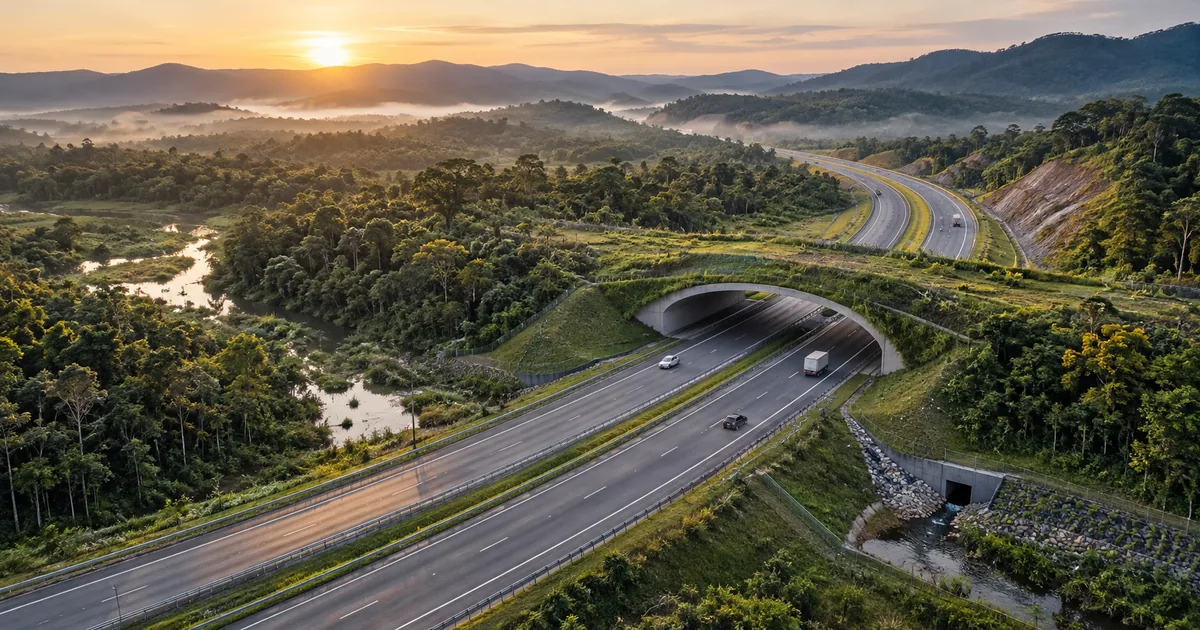 Rodovia com passagem de fauna e drenagem integradas à paisagem