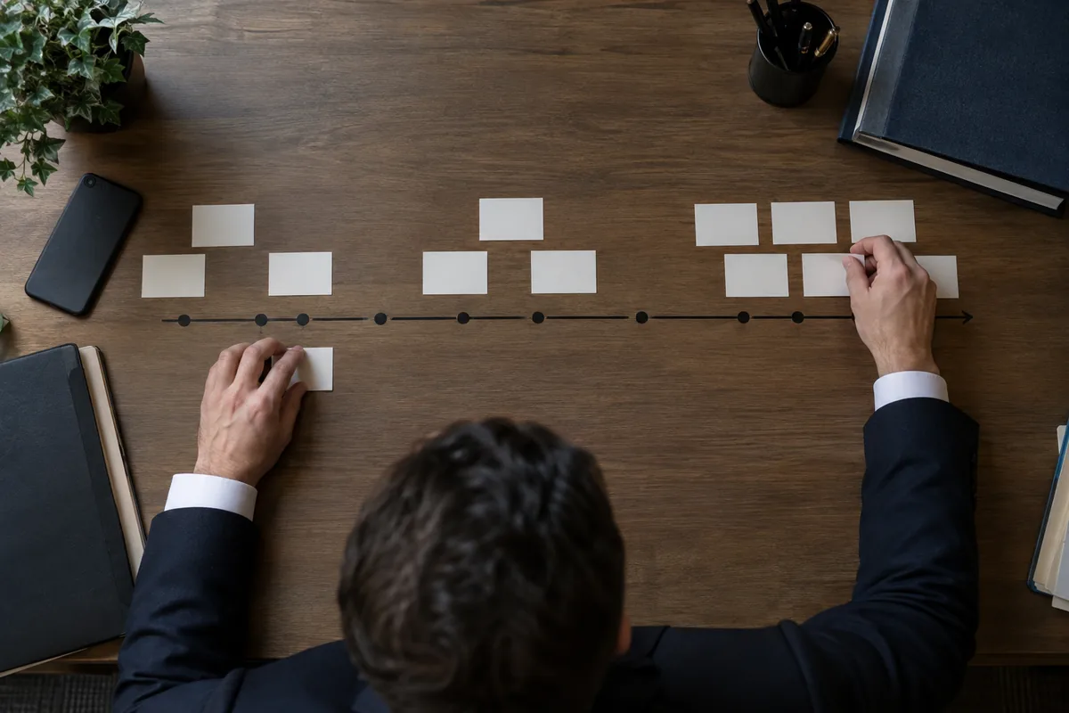 Advogado organiza fatos separados em linha do tempo