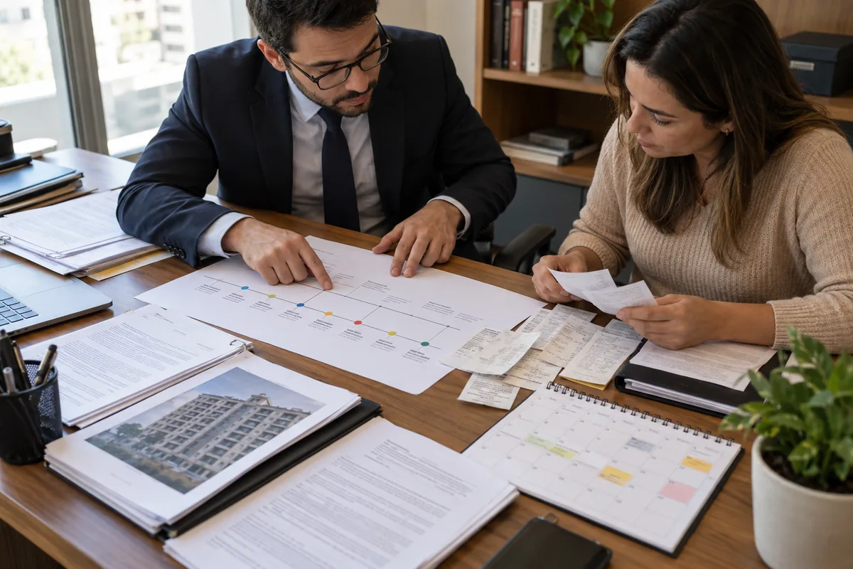 Advogado e cliente organizam provas para defesa condominial