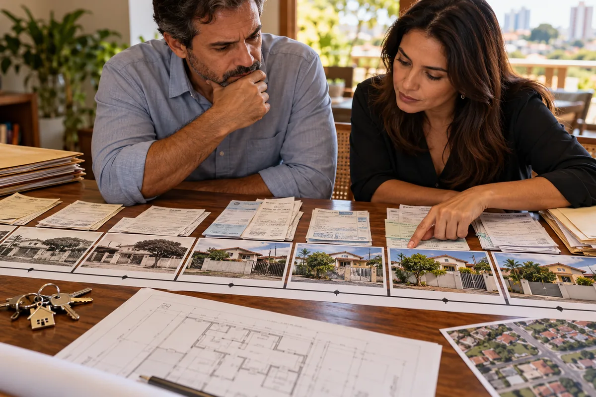 Documentos e fotografias formam linha do tempo da posse do imóvel