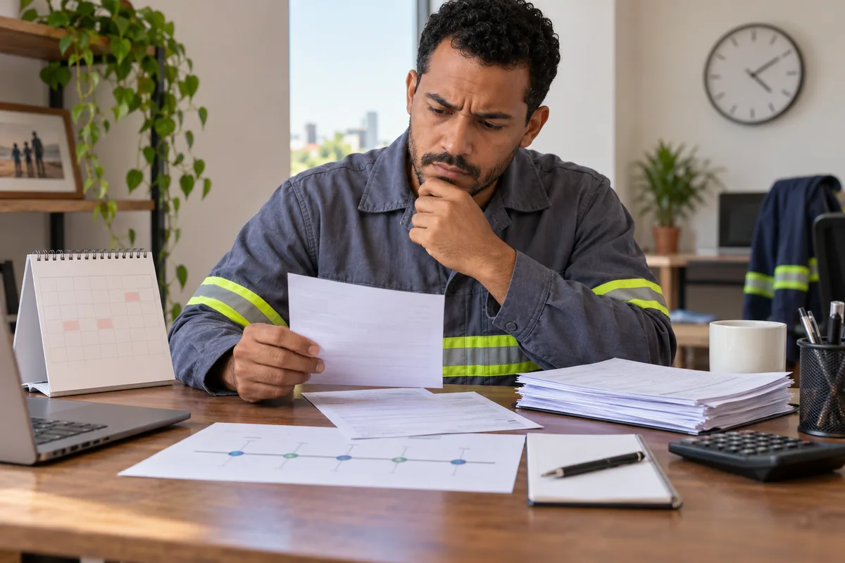 Trabalhador confere linha do tempo de reajuste salarial atrasado