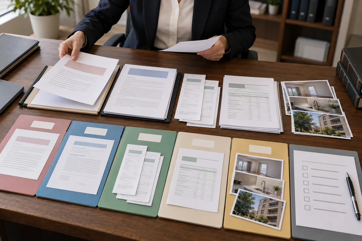Contratos, recibos, mensagens e fotos organizados para defesa em ação de despejo