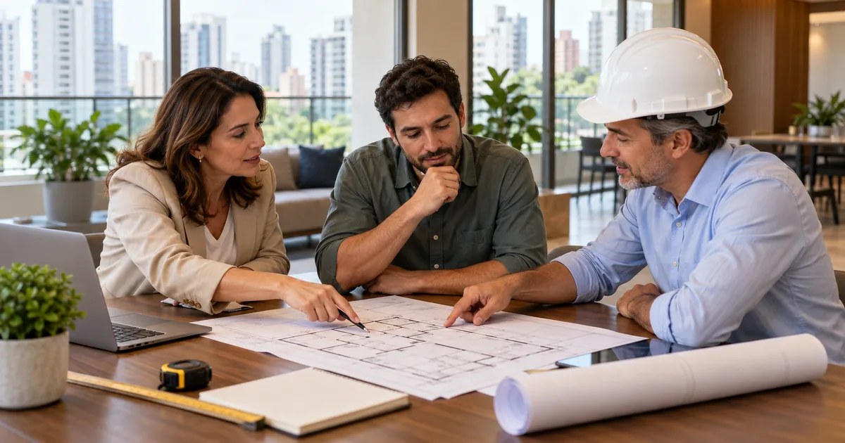 Síndica, morador e profissional técnico dialogam sobre uma reforma condominial