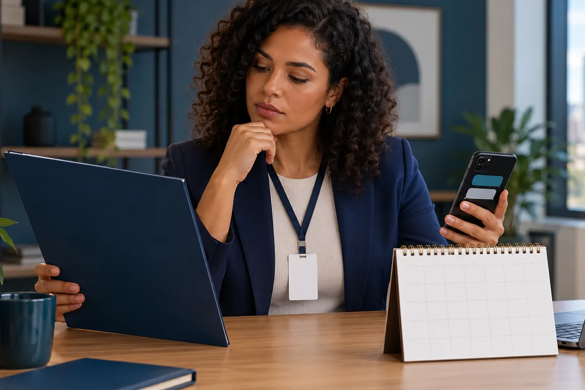 Profissional compara documentos, mensagens e calendário para diferenciar MEI de empregado