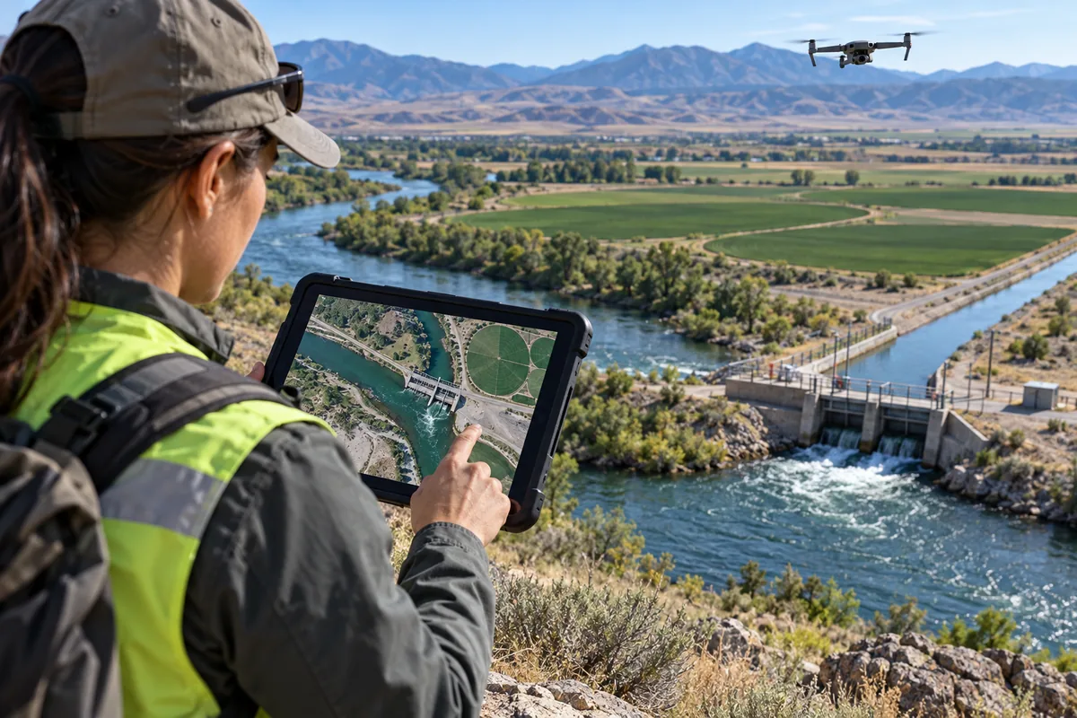 Fiscal analisa imagens aéreas de captação e irrigação com apoio de drone