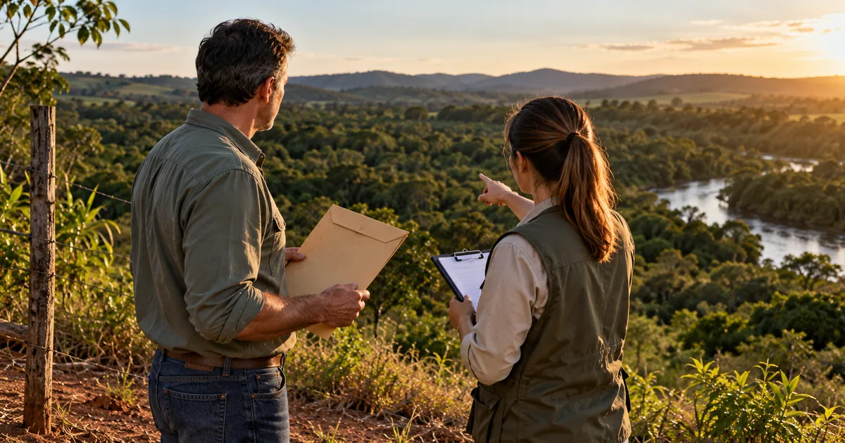 Gestor e especialista observam área ambiental após recebimento de autuação