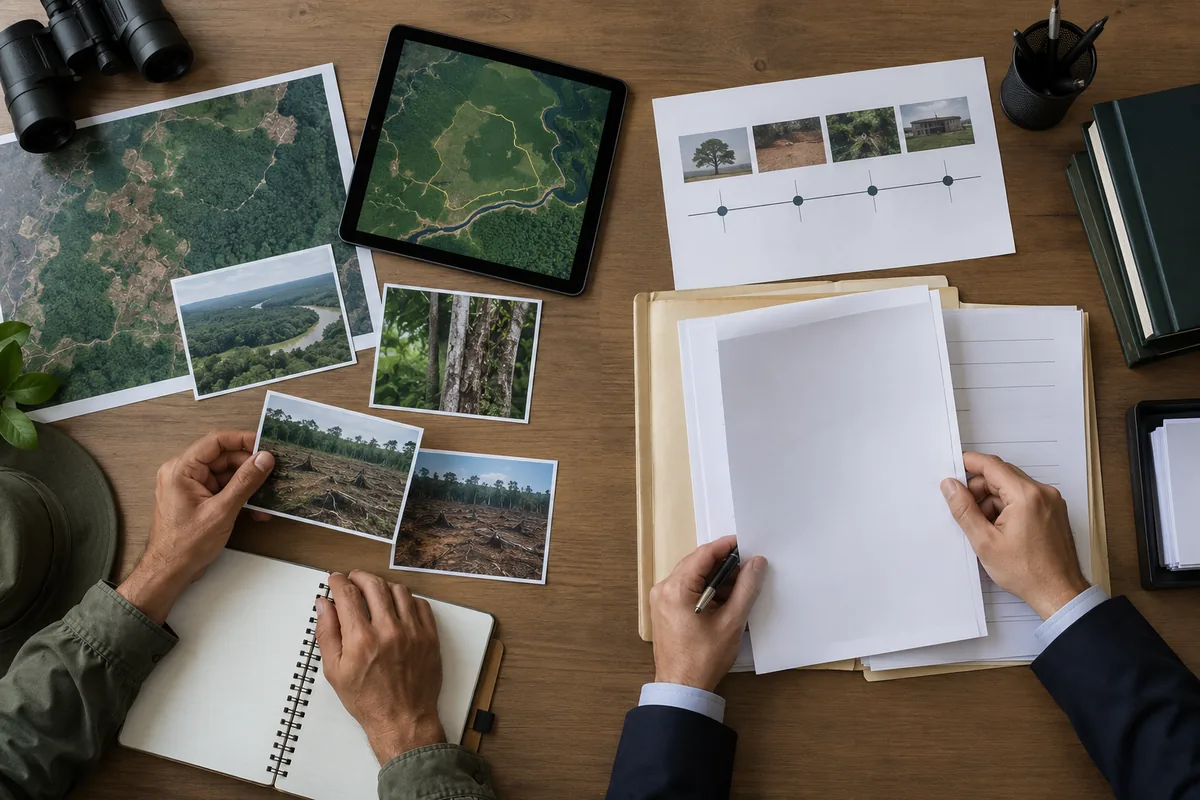 Mapas e fotografias organizados para defesa ambiental