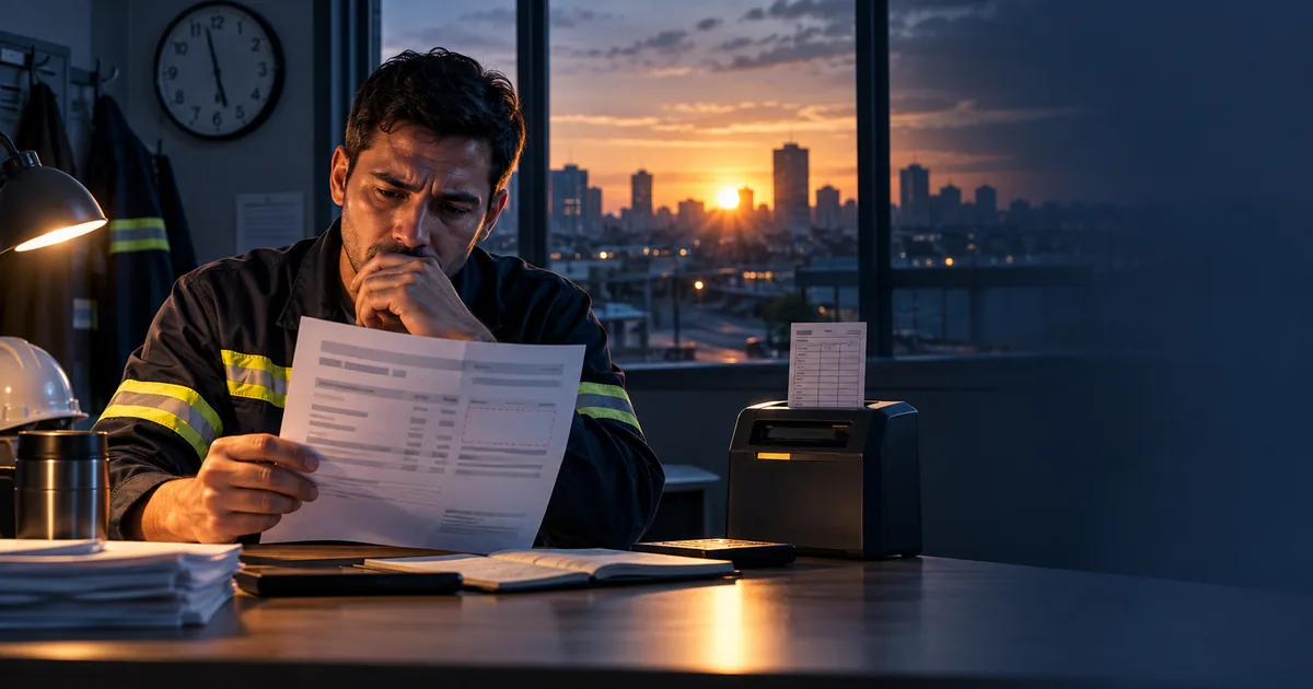Trabalhador confere holerite sem pagamento de adicional noturno ao amanhecer