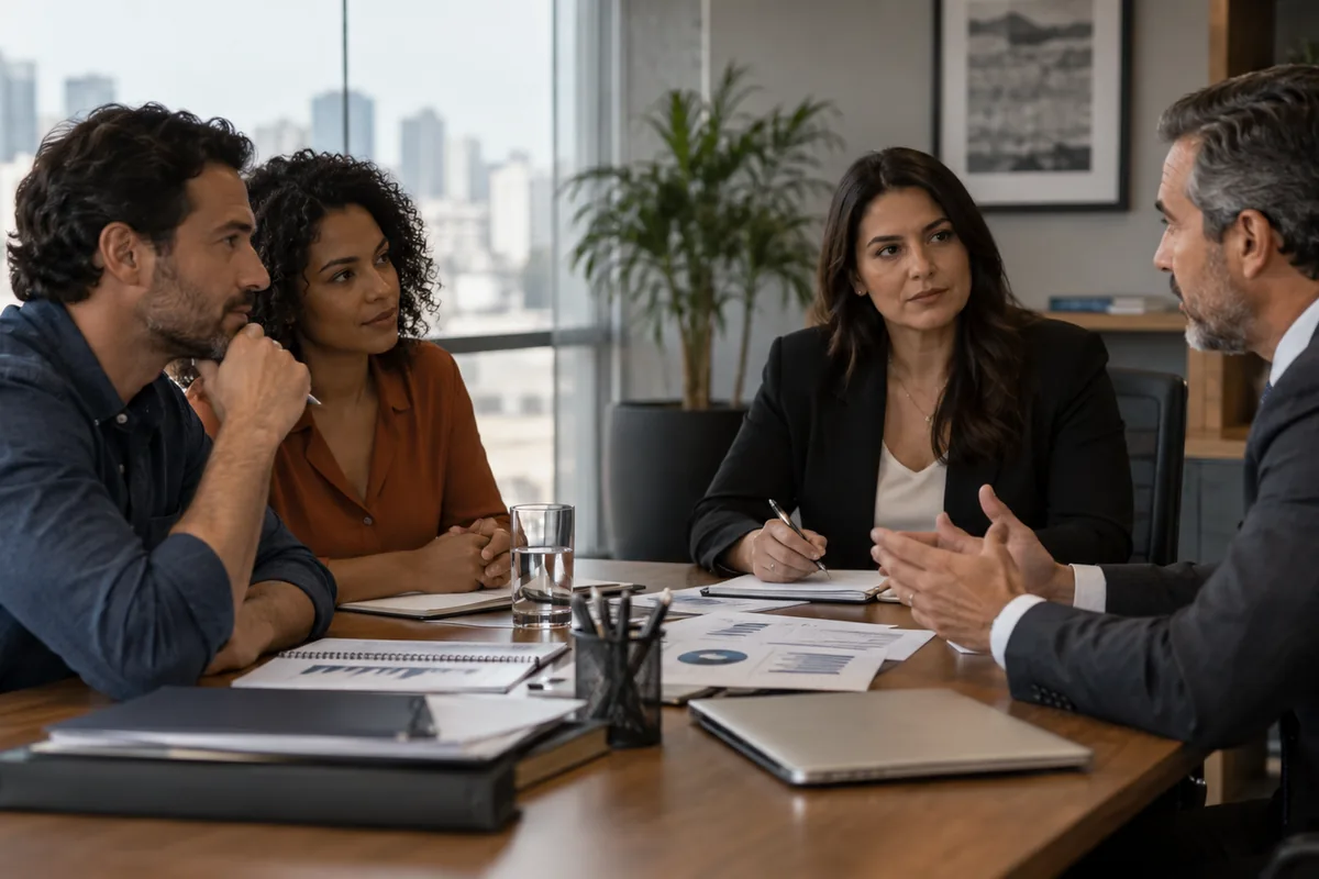 Equipe empresarial participa de negociação estruturada com credor
