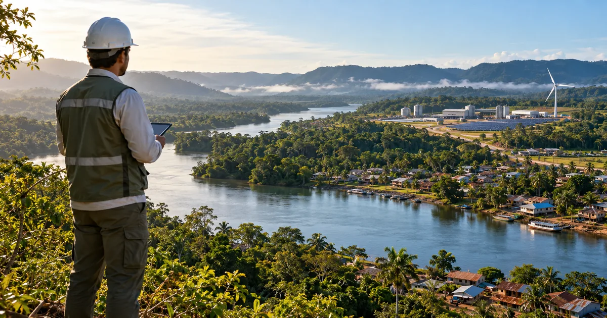 Técnico observa comunidade rio floresta e empreendimento