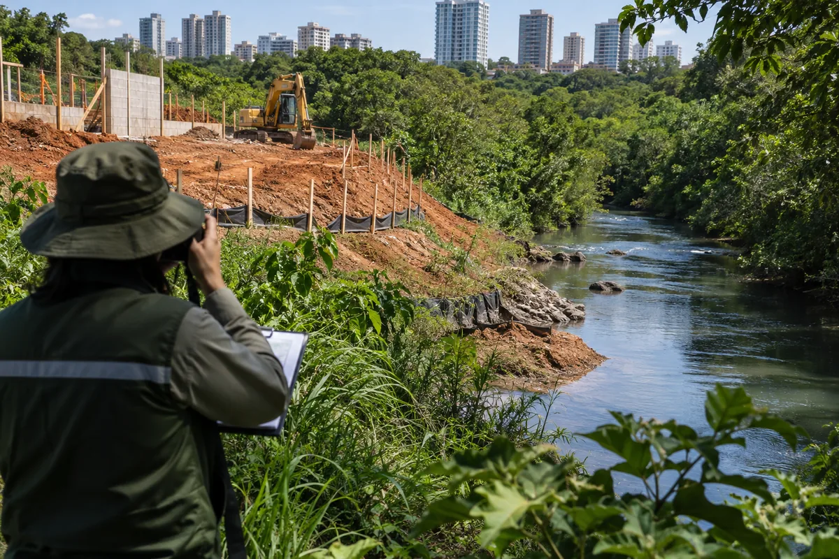Fiscal registra obra próxima a curso de água e vegetação protegida
