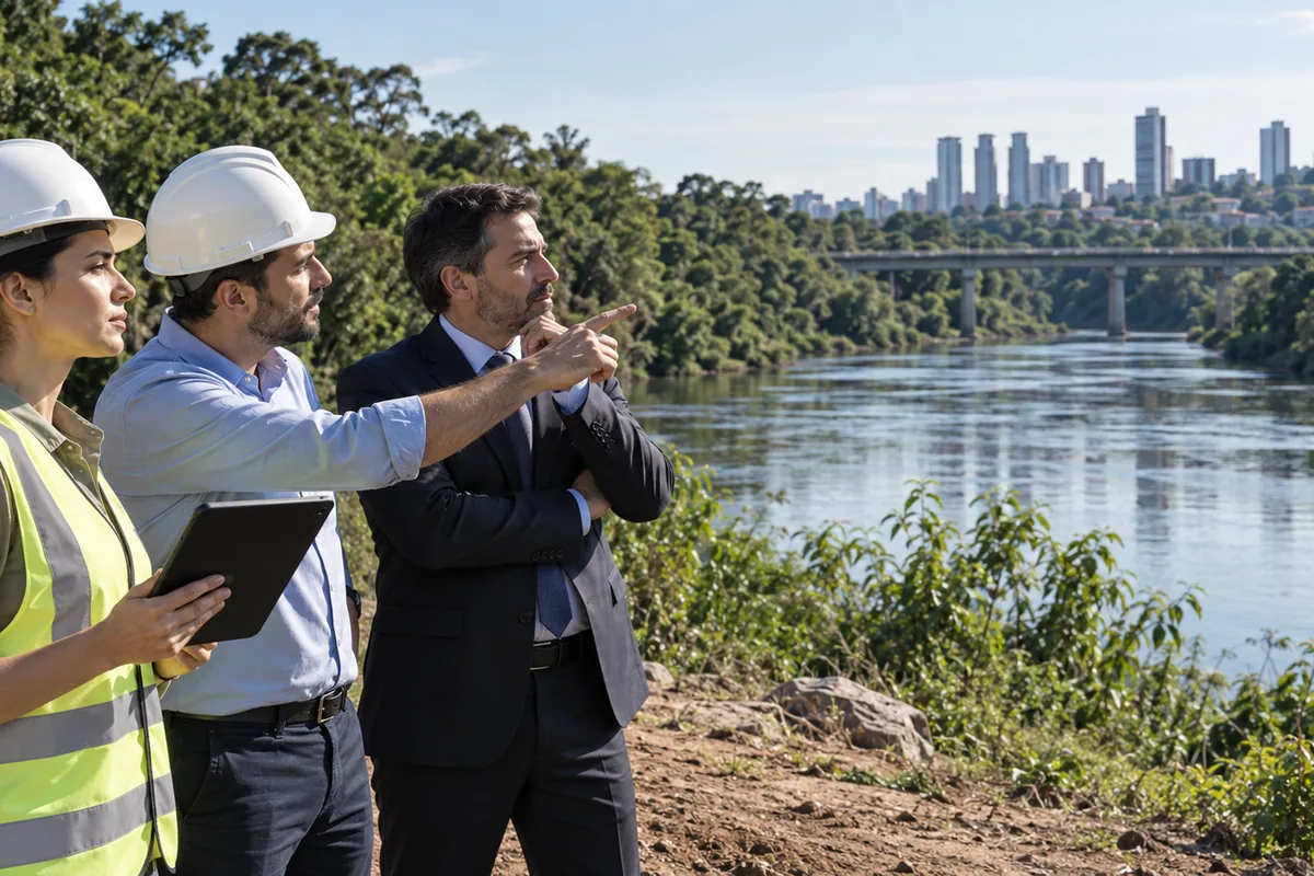 Equipe avalia local de futura ponte antes da contratação da obra pública