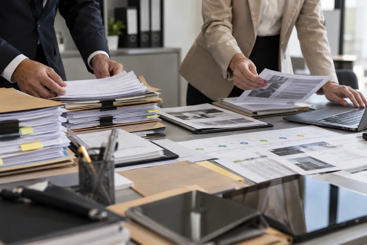 Equipe organiza contratos, cronologia e documentos para defesa