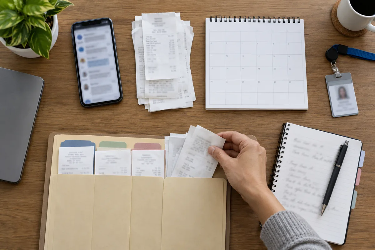 Documentos de jornada e pagamentos organizados por data