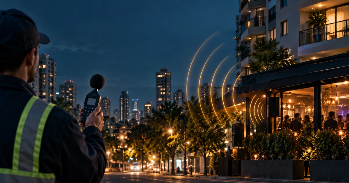 Medição de poluição sonora em estabelecimento comercial urbano