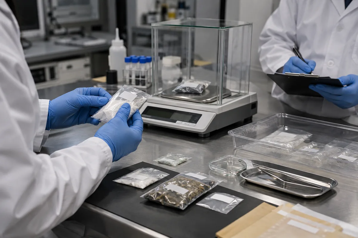 Peritos conferem lacres, pesagem e cadeia de custódia de materiais apreendidos