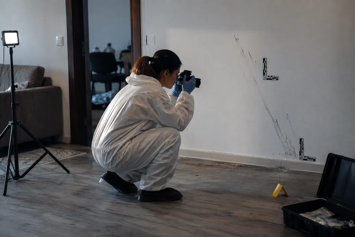 Perita documenta vestígios em local isolado para investigação