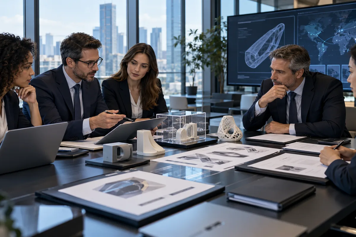 Equipes empresariais negociam a transferência de propriedade intelectual