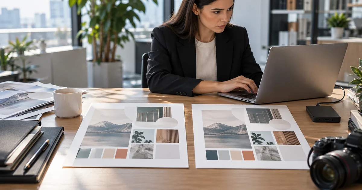 Profissional documenta comparação entre materiais criativos semelhantes