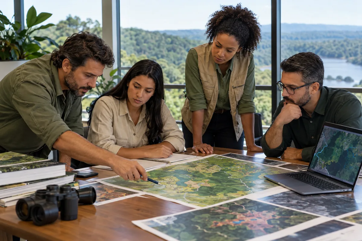 Equipe técnica analisa mapas para destinação ambiental