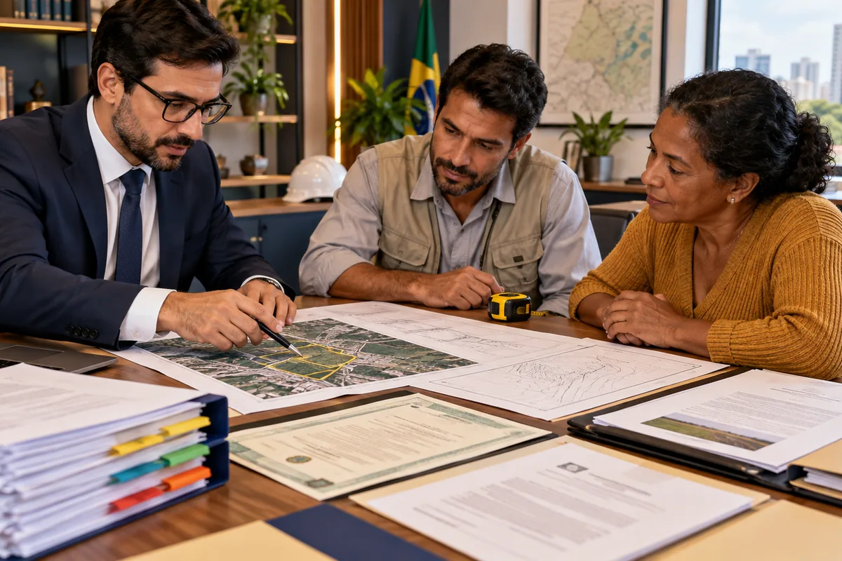 Advogado, profissional técnico e ocupante planejam procedimento de usucapião