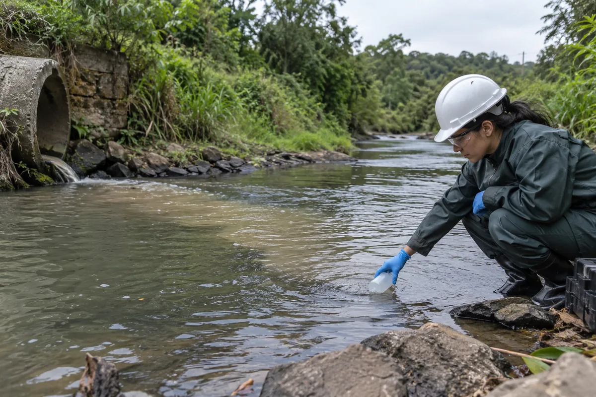 Técnica coleta água a jusante de saída de drenagem