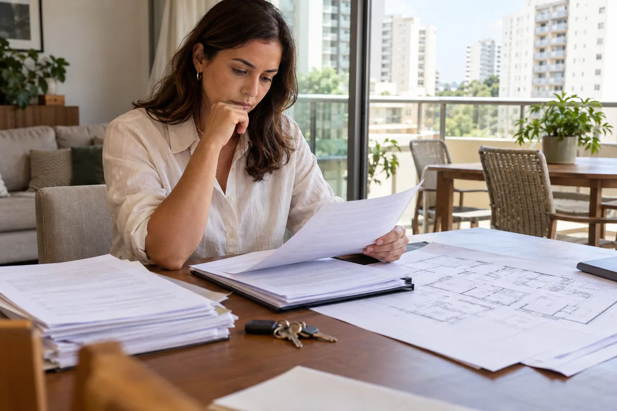 Condômina analisa convenção, planta e documentos da unidade