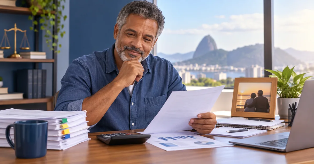 Trabalhador analisa documentos para calcular sua aposentadoria do INSS
