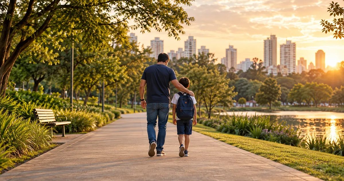 Pai e filho caminham juntos representando a preservação do vínculo familiar