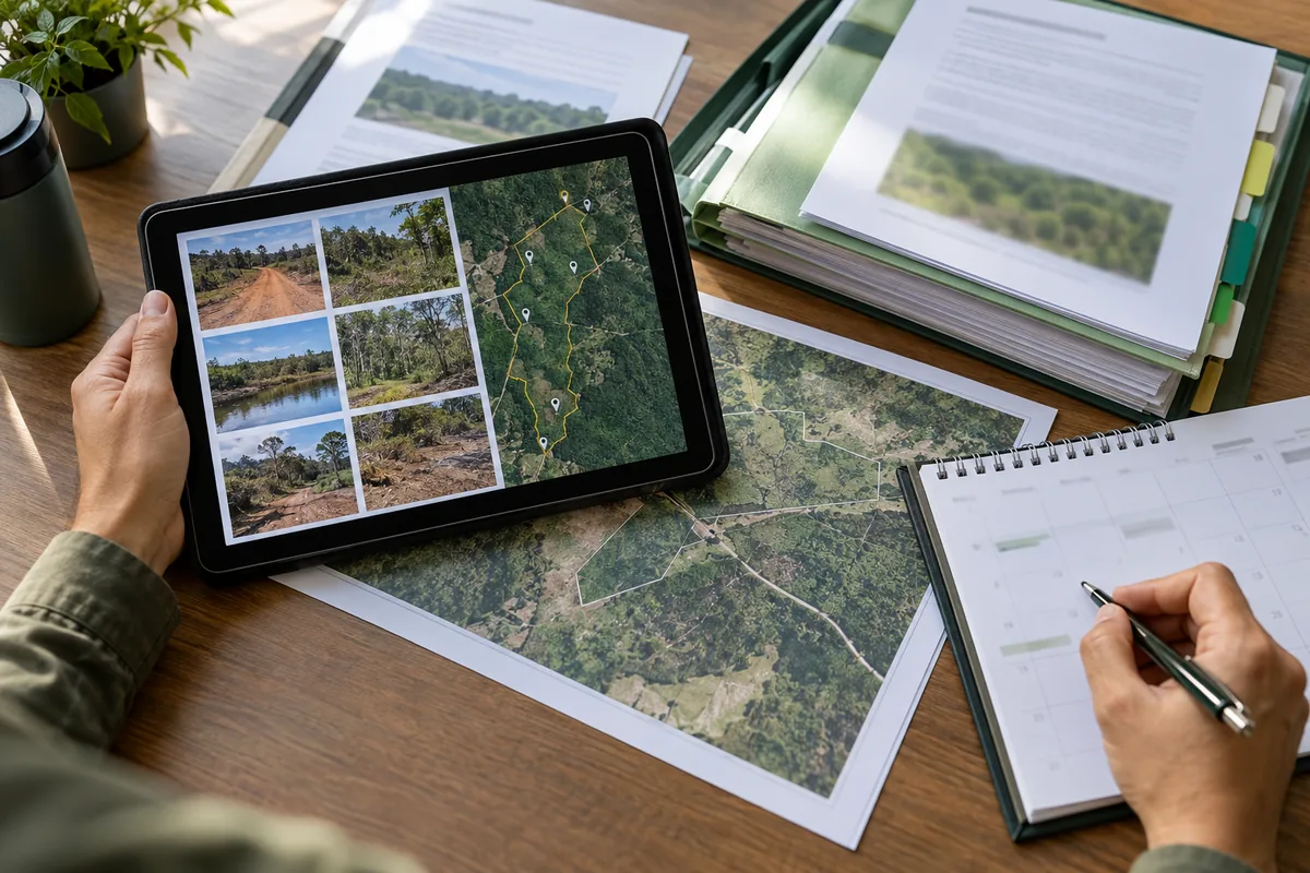 Organização de fotos georreferenciadas, mapa e cronograma para defesa ambiental