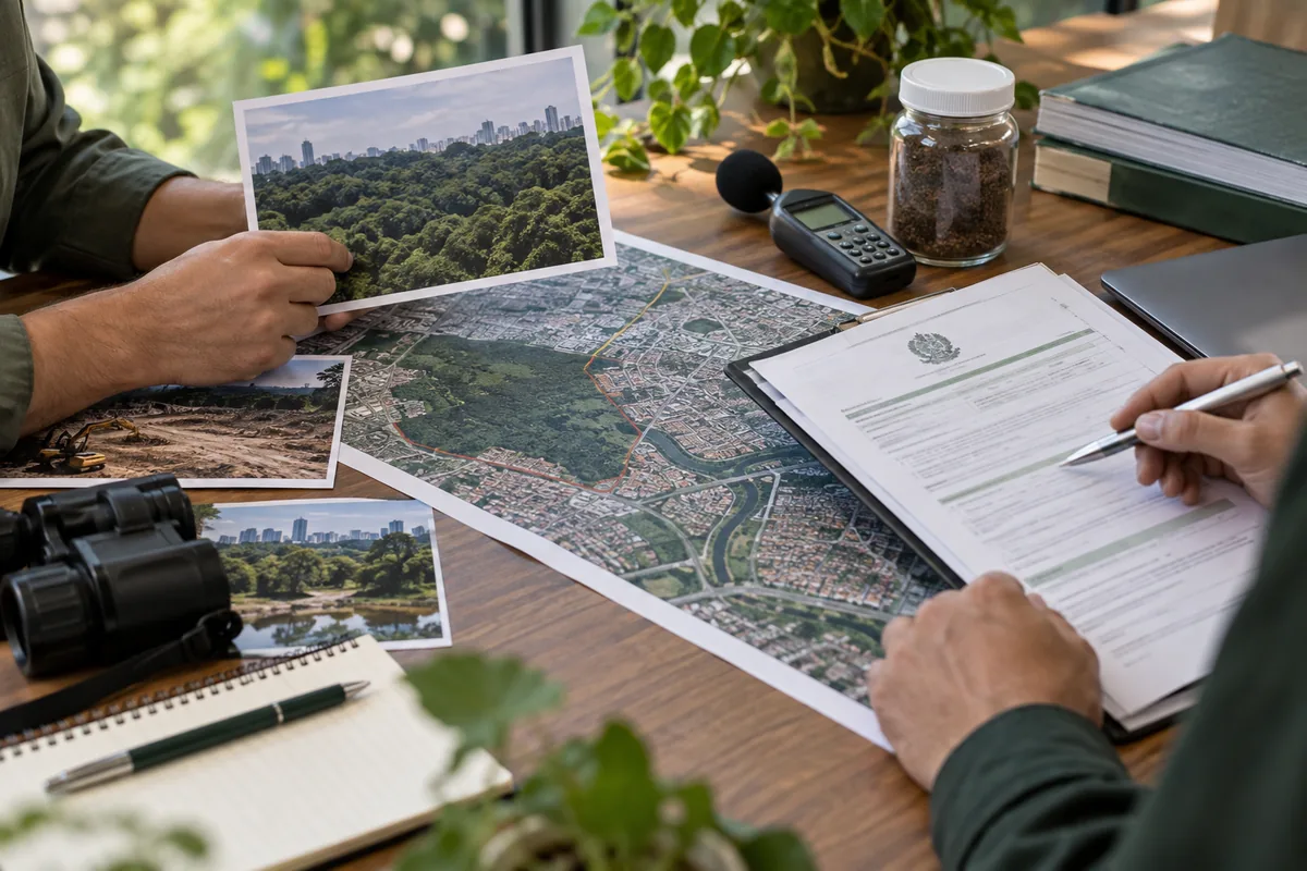 Análise de mapa licença e medições ambientais em área urbana
