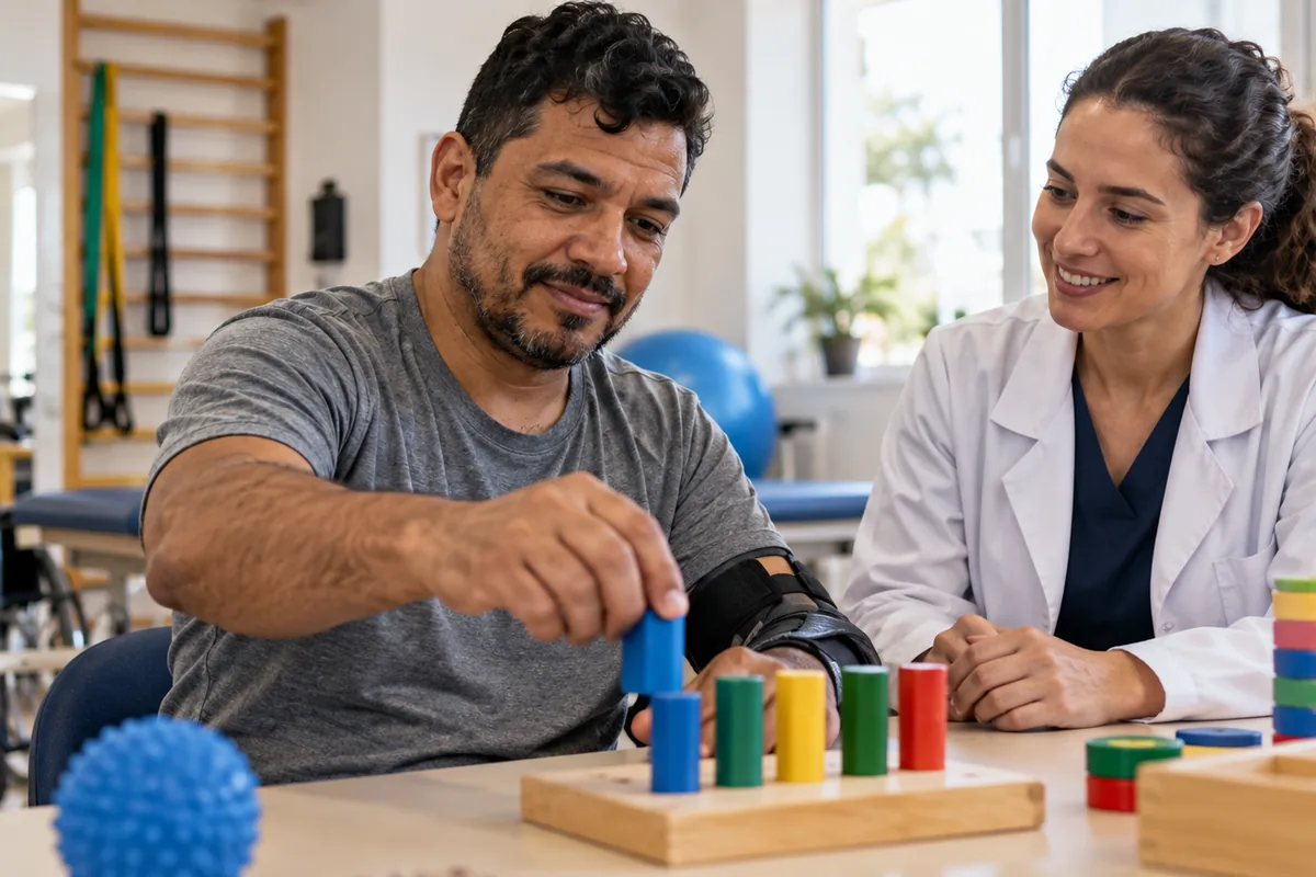 Trabalhador realiza atividade de coordenação em reabilitação