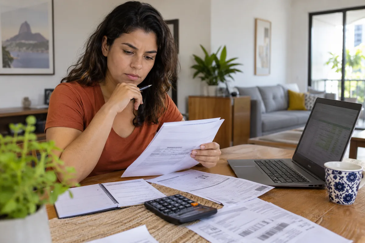 Beneficiária compara boletos após reajuste do plano de saúde