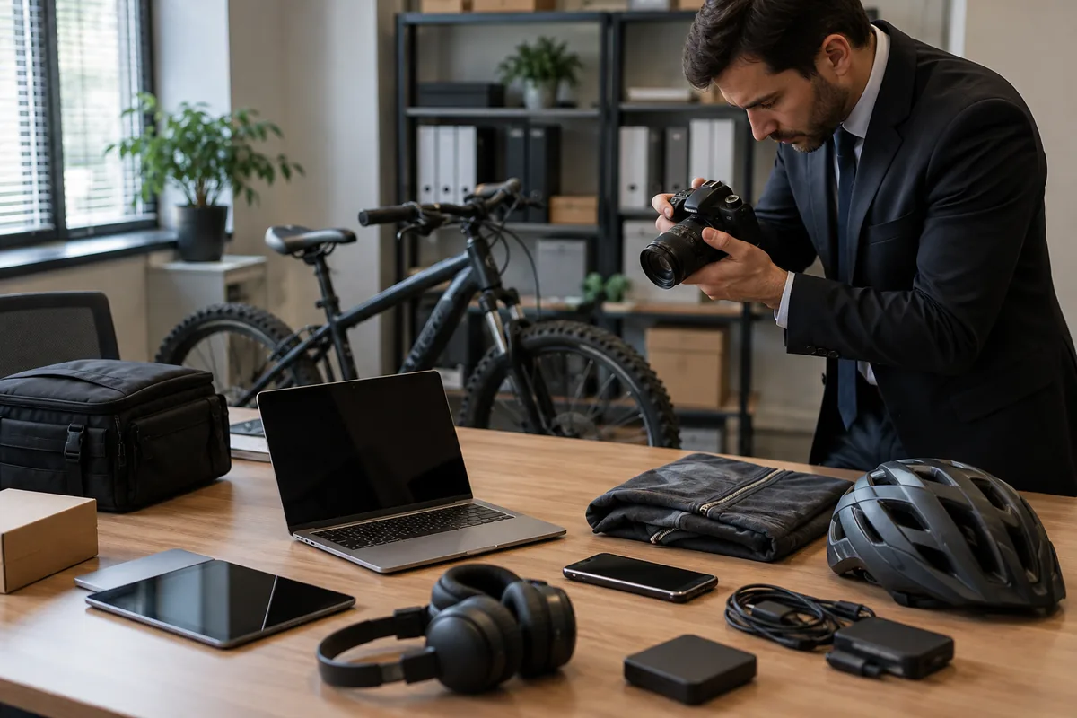 Profissional fotografa e cataloga bens eletrônicos e bicicleta