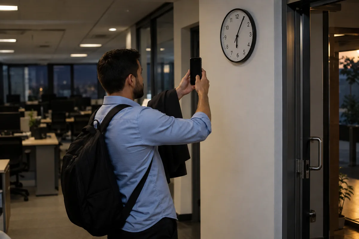 Trabalhador registrando o horário de saída para documentar a jornada