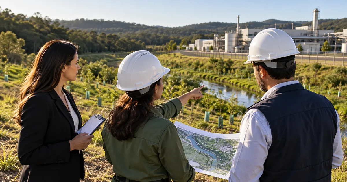 Equipe avalia recuperação ambiental próxima a instalação empresarial