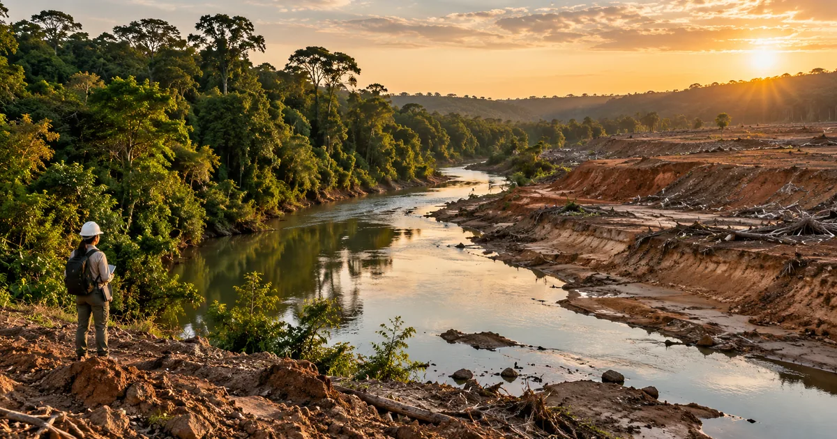 Contraste entre floresta preservada e área degradada junto a um rio