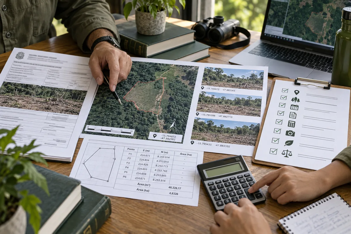 Revisão de área fotografias e cálculo de multa ambiental