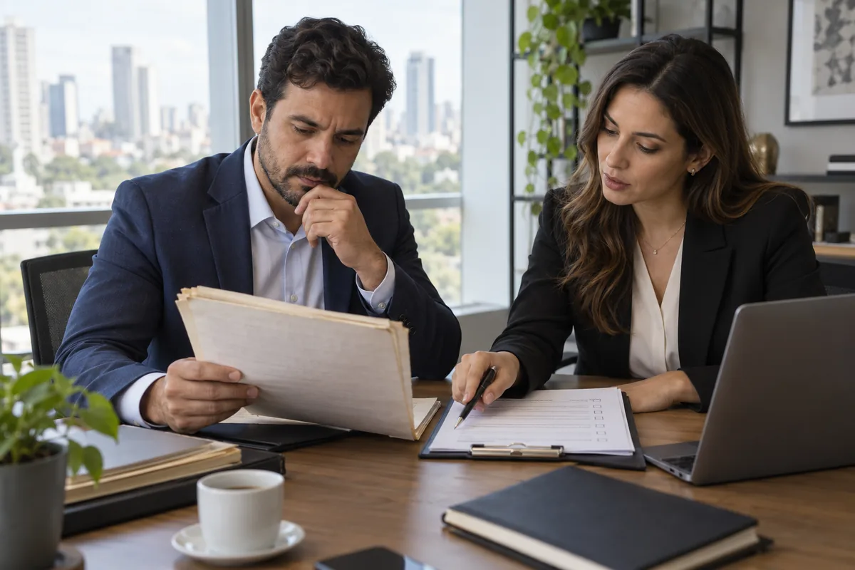 Advogada e empresário comparam contrato antigo e checklist atual