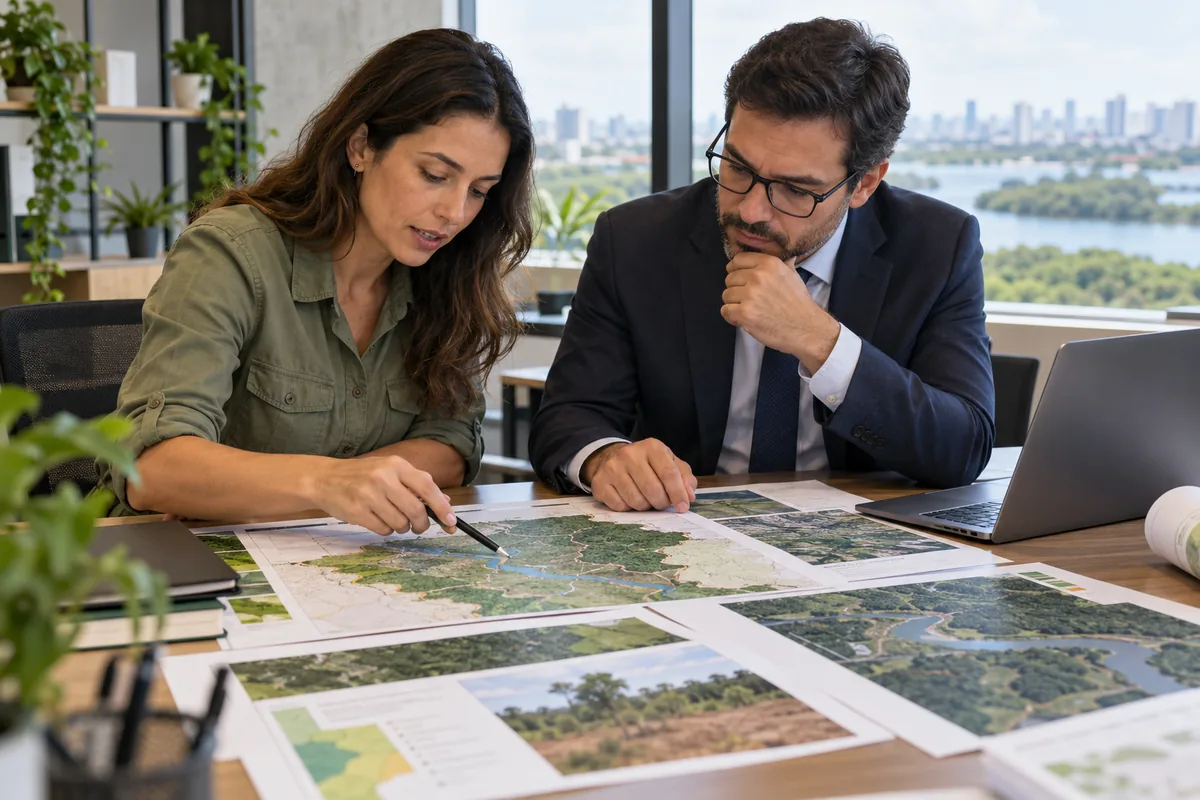 Profissionais revisam mapas e plano de recuperação ambiental