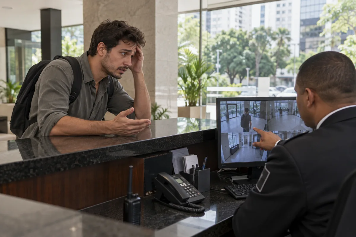 Pessoa relata bem desaparecido enquanto imagens de segurança são consultadas