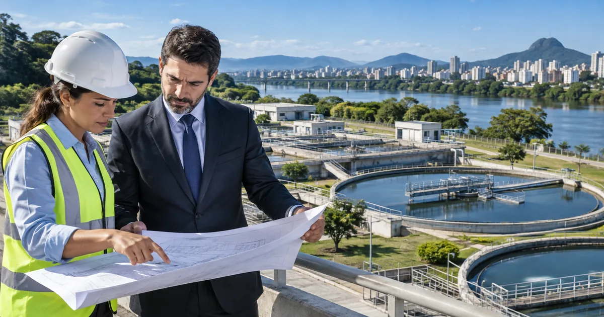 Engenheira e advogado analisam projeto de estação de tratamento próxima ao rio