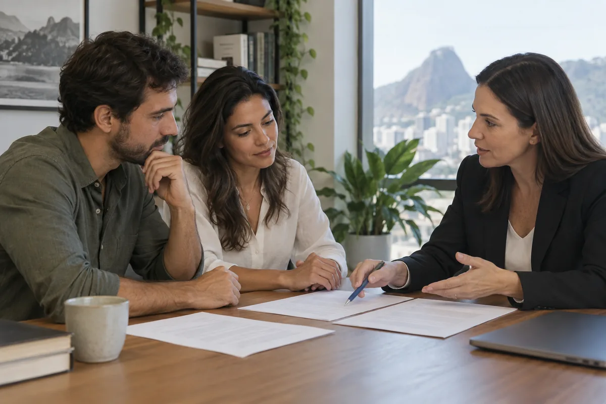 Sócios e advogada discutem regras do contrato social
